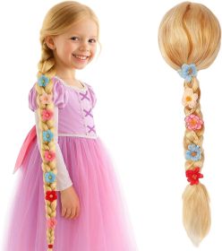 Girls Princess Wig,Rapunzel Plaits Blonde blonde rapunzel wig,tie dye flowers decorations,Halloween costume wig for Girls Halloween Party