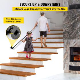 Pipe Stair Handrail, 4FT Staircase Handrail, 440LBS Load Capacity Carbon Steel Pipe Handrail, Industrial Pipe Handrail with Wall Mount Support