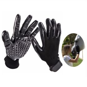 Pet Hair Removal Gloves; Pet Grooming Gloves; Bathing; Hair Remover Gloves; Gentle Brush for Cats; Dogs; and Horses (Color: BLACK, size: NO.10)